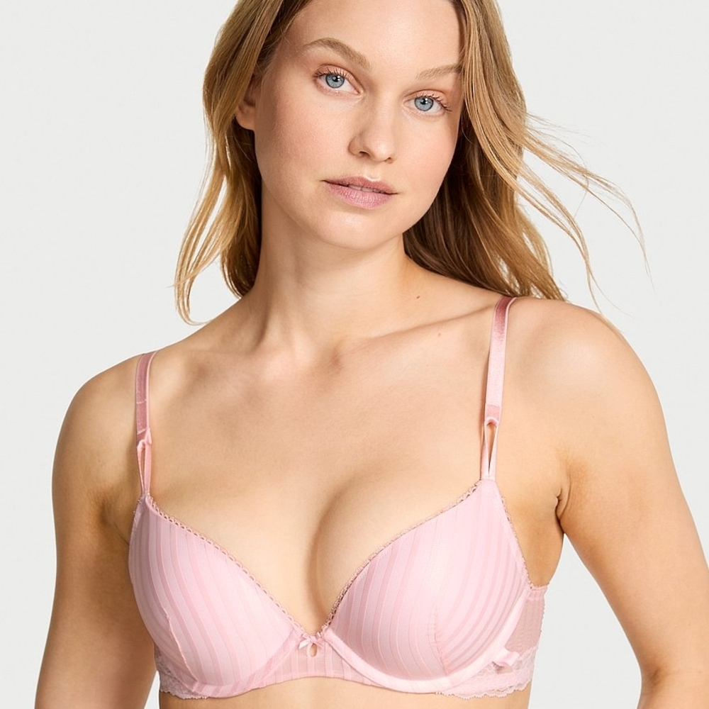 Victoria's Secret Sexy Tee Light Pink Heritage Stripe Push-Up Bra. Size 34D